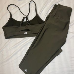Alo Yoga Airlift Leggings & Intrigue Bra in Dark Olive
